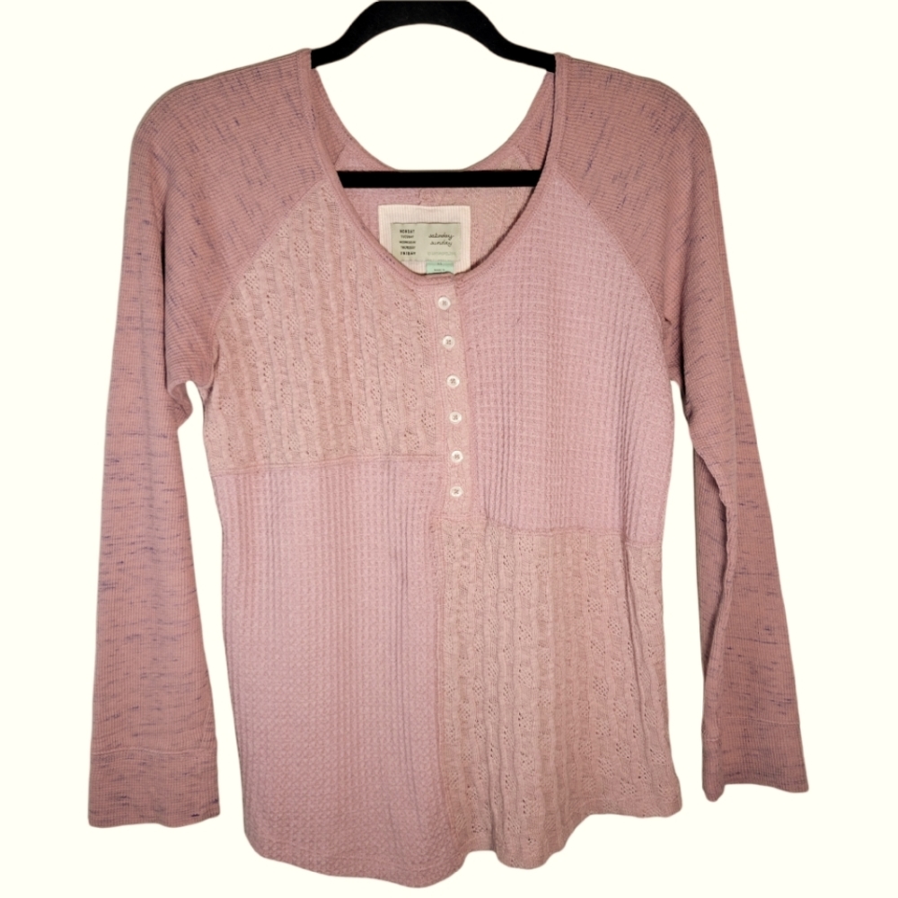 Anthropologie Saturday Sunday  pink waffle knit Henley top Size XS
